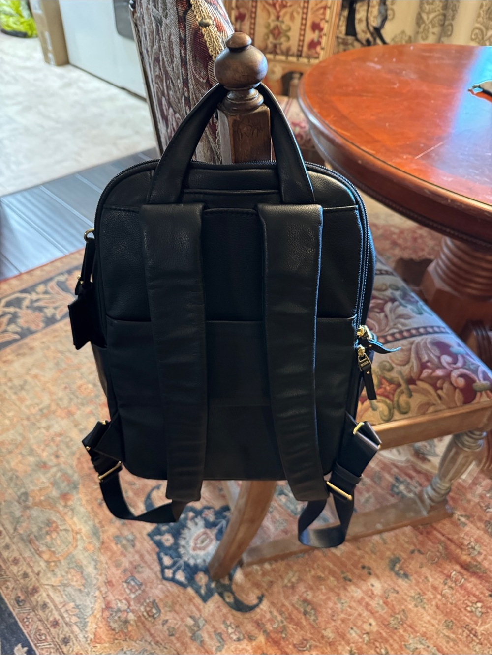 Tumi Black Leather Backpack with Gold Hardware - Picture 4 of 5